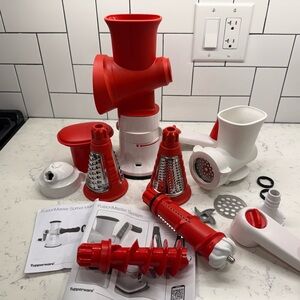 Tupperware Fusion Master System - Grater Meat Grinder and Sorbet Maker Red